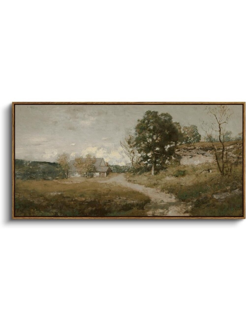 Extra Large Vintage Framed Wall Art - Rustic Landscape Decor, 40x20in